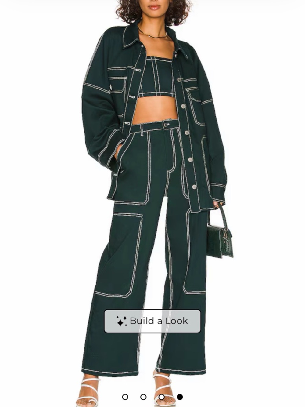 Wide-Leg High-Rise 3 piece matching set in Dark Green with Contrast Stitching